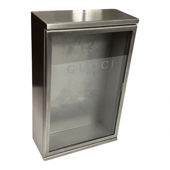 Gucci Made in Italy stainless steel retail counter display merchandise case